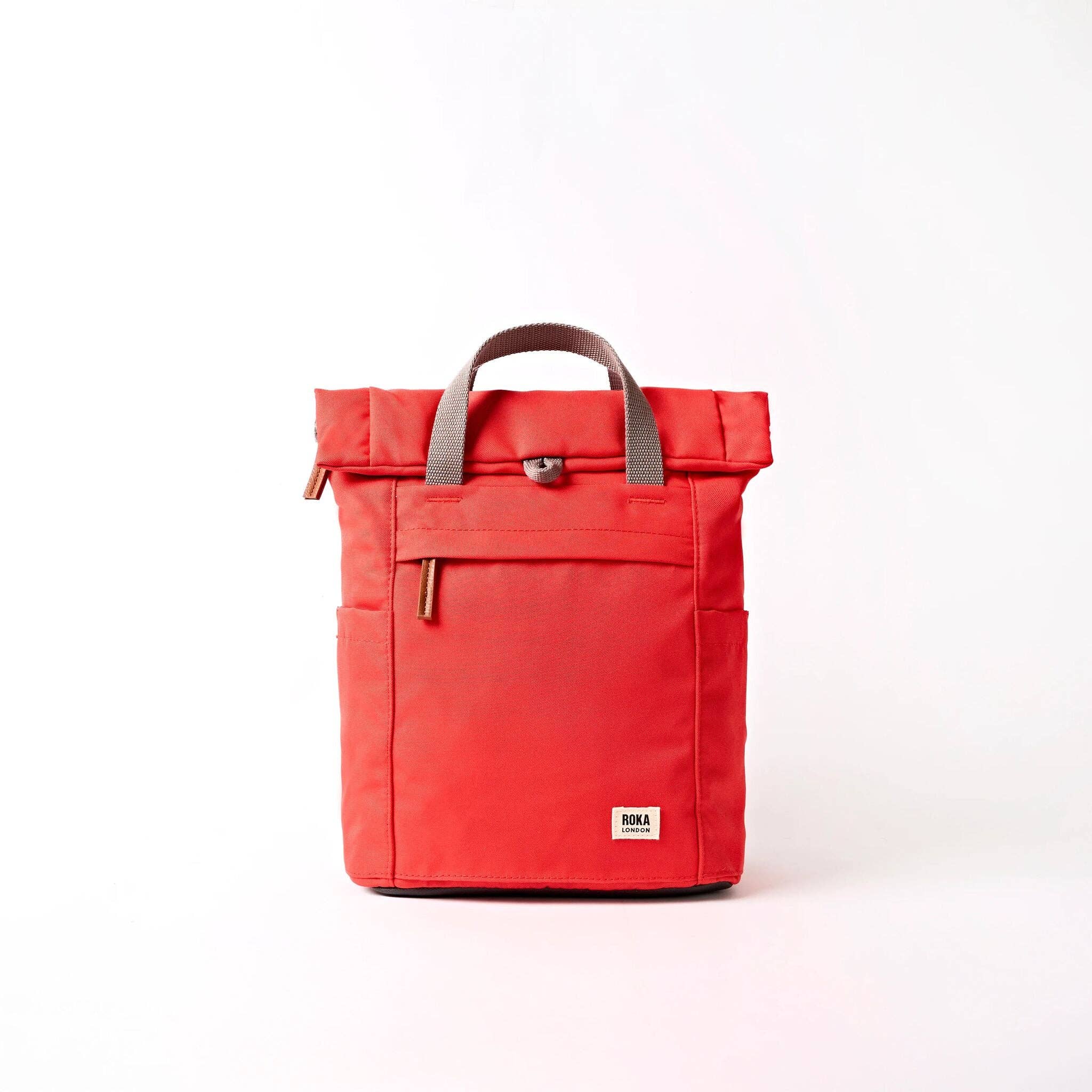 ROKA London Finchley Medium Recycled Canvas Backpack in Scarlet Red — 15 litre, laptop sleeve