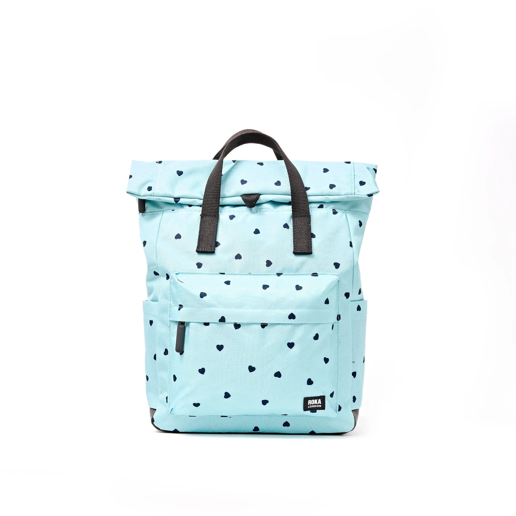ROKA London Canfield Medium Roll Top Backpack in Heart Print Canvas