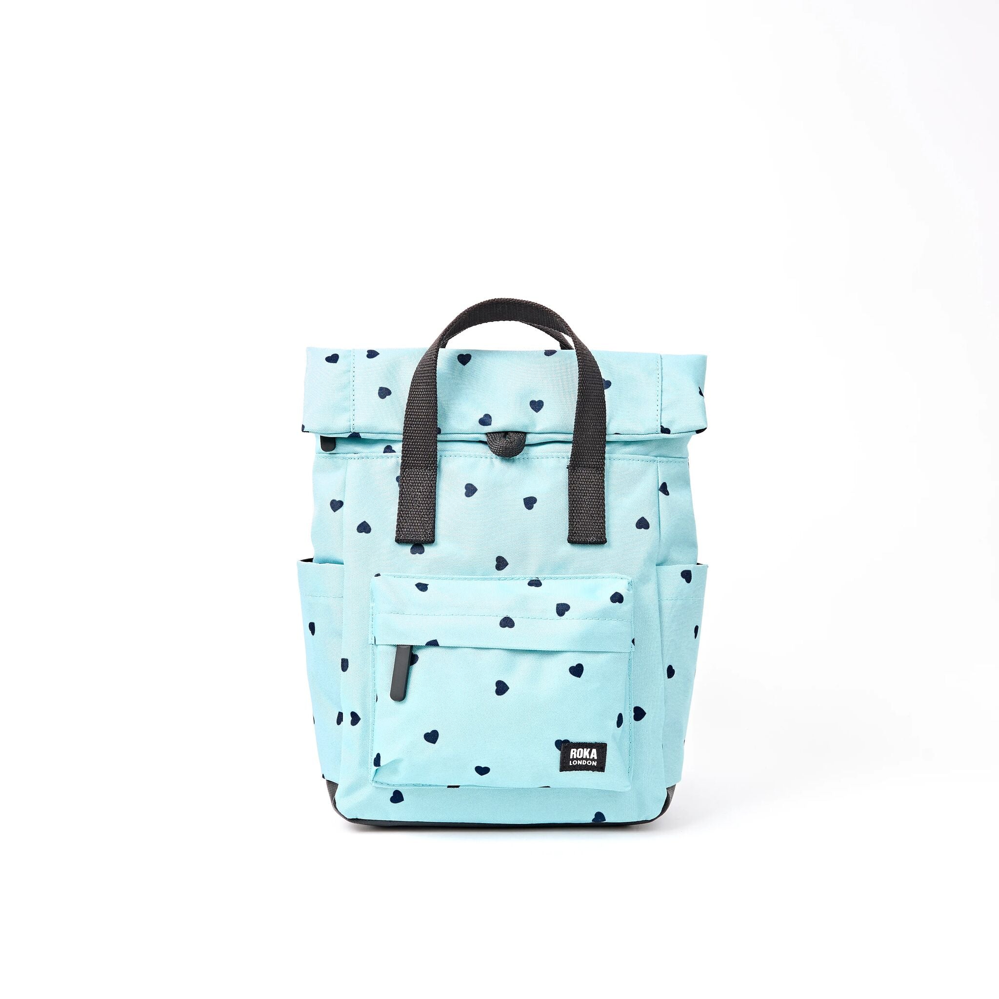 ROKA London Canfield Small Roll Top Backpack in Heart Print Canvas