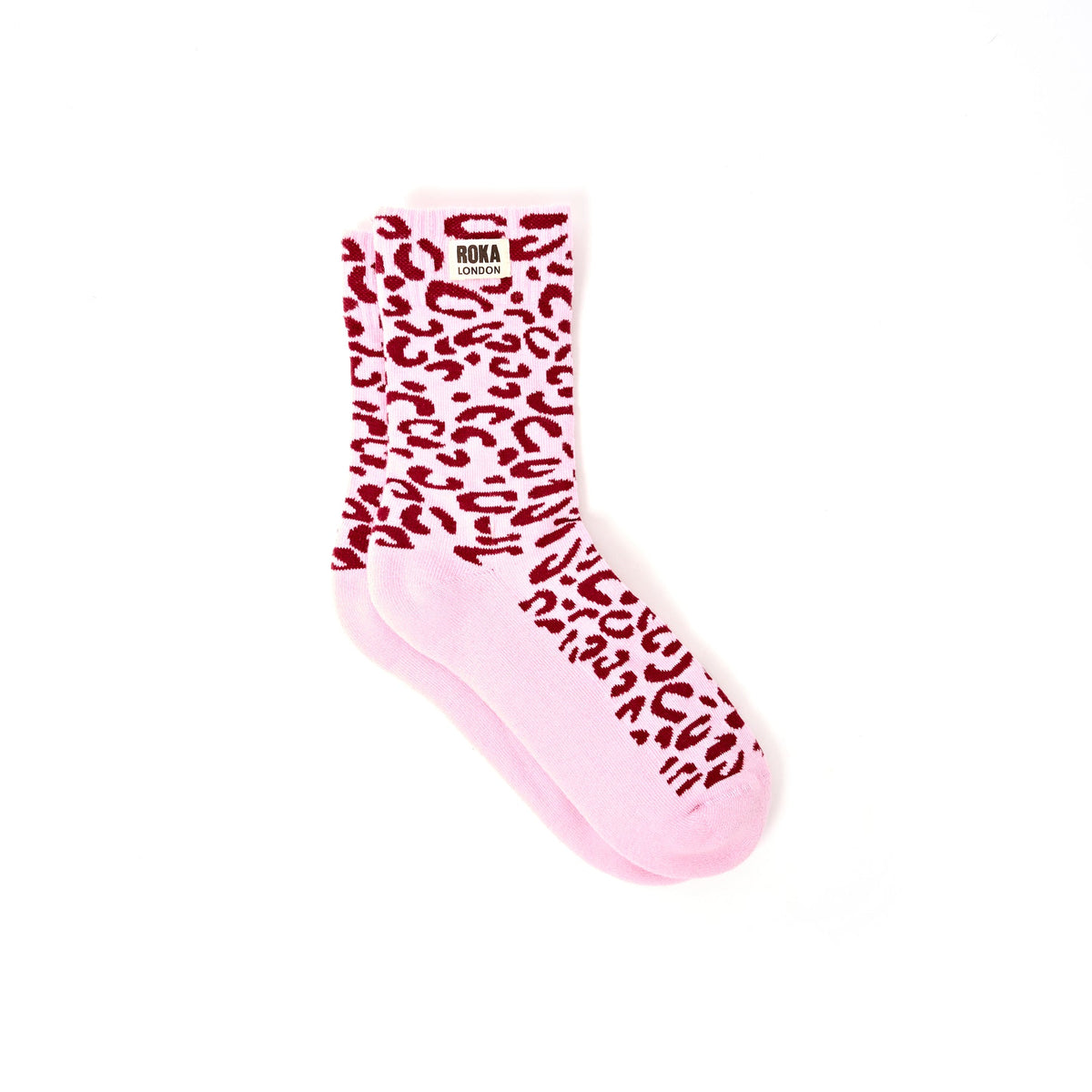 ROKA London Wimbledon Women's Organic Cotton Crew Socks in Vintage Ruby Animal Print — UK size 3-8