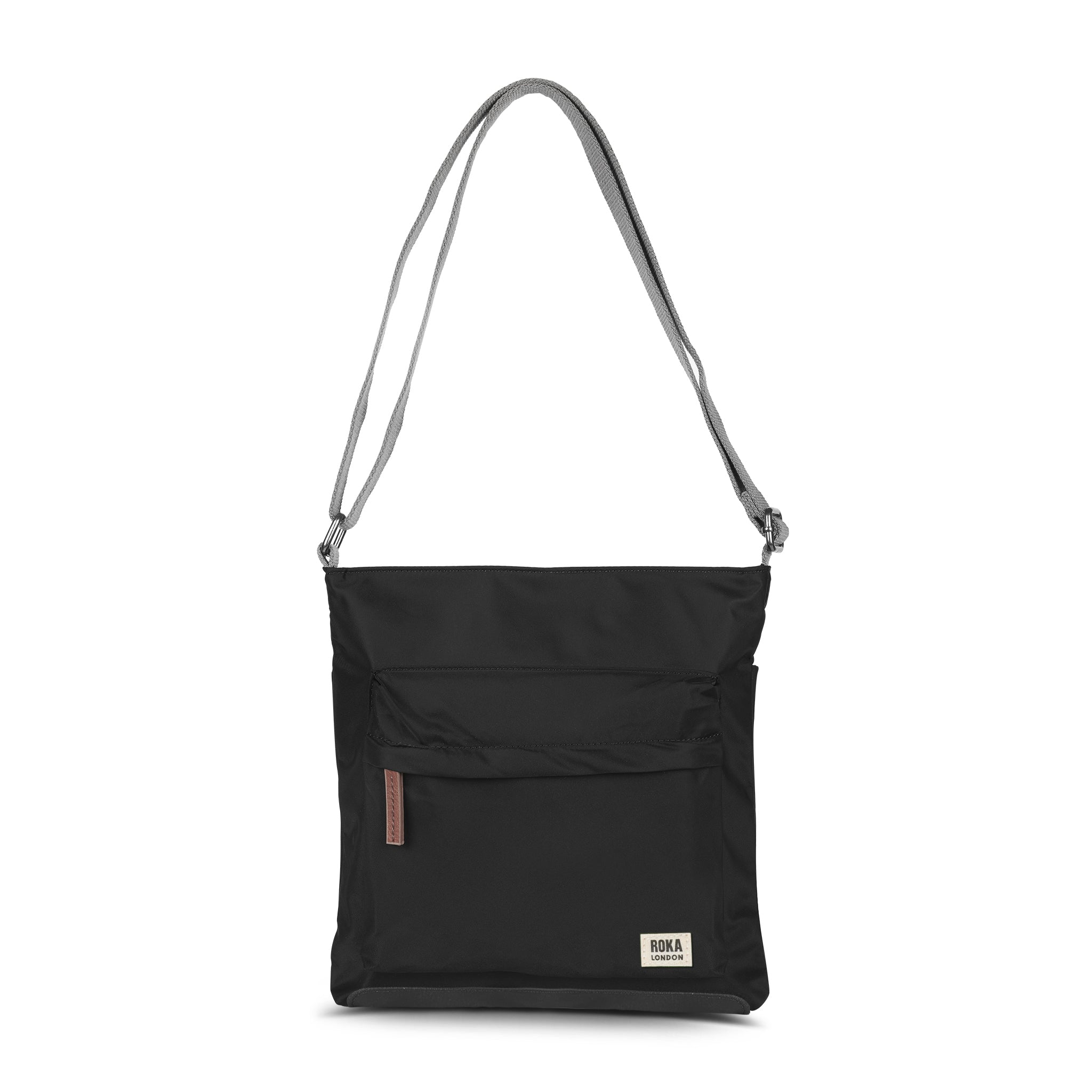 ROKA London Kennington Crossbody Bag in Black Nylon — front view