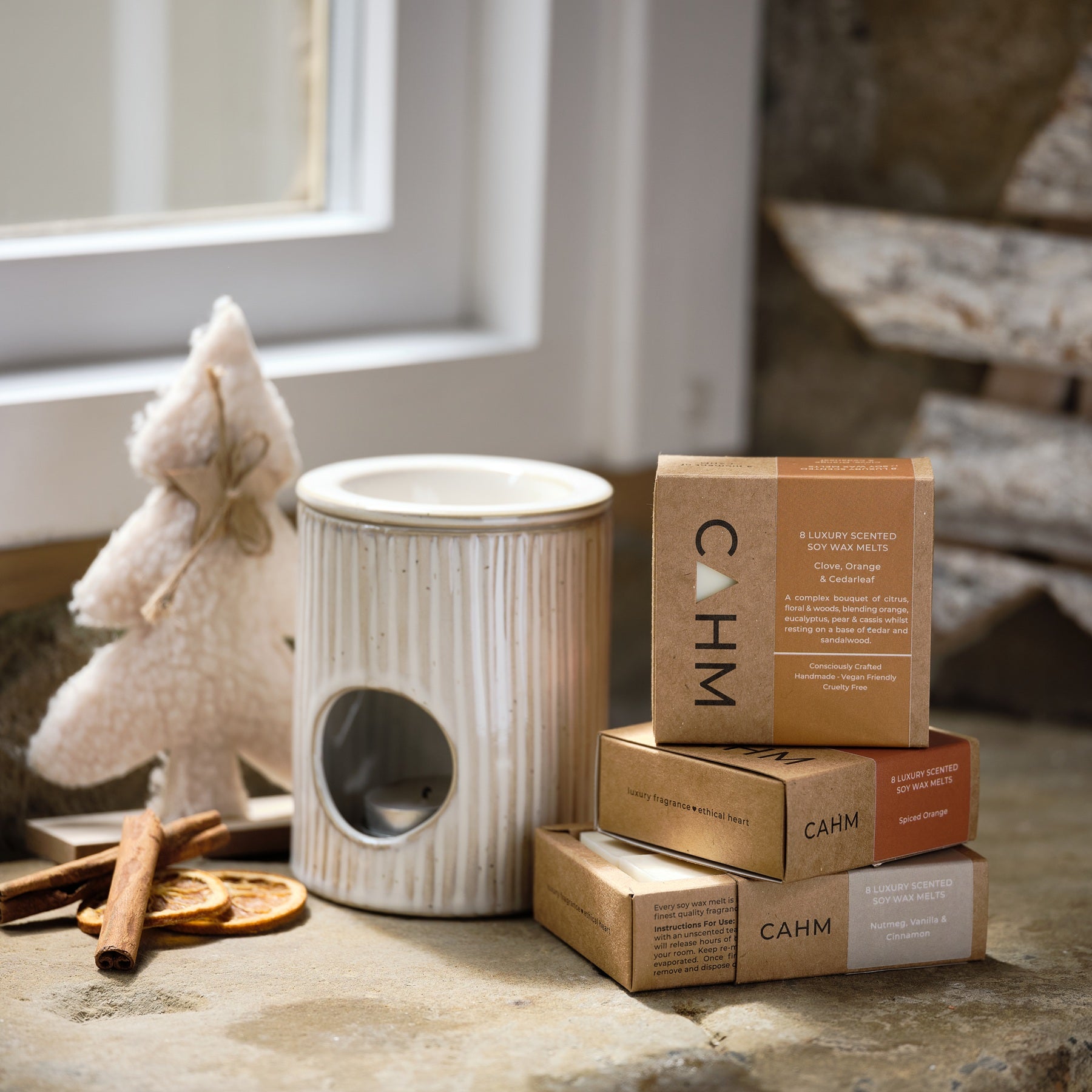 Boxes of Christmas scented wax melts from CAHM.