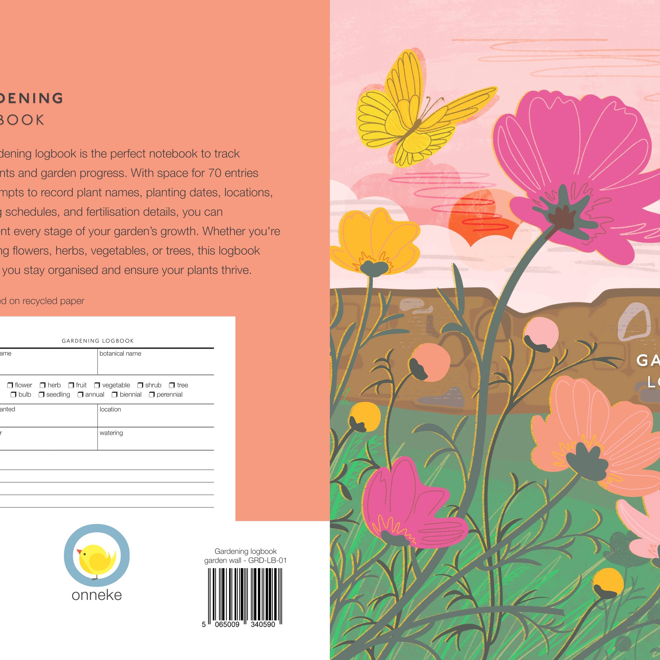 Onneke Gardening Logbook with envelope and message card