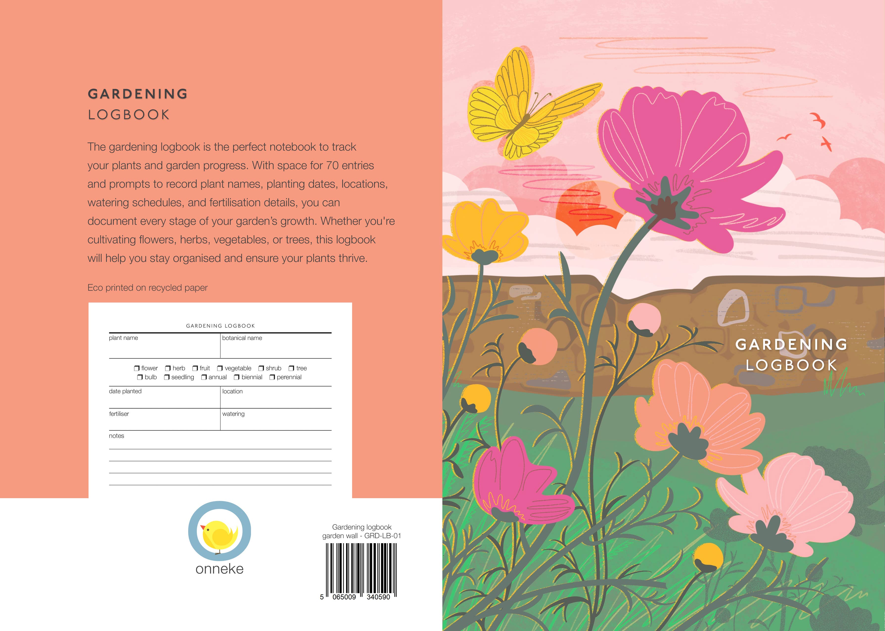 Onneke Gardening Logbook with envelope and message card
