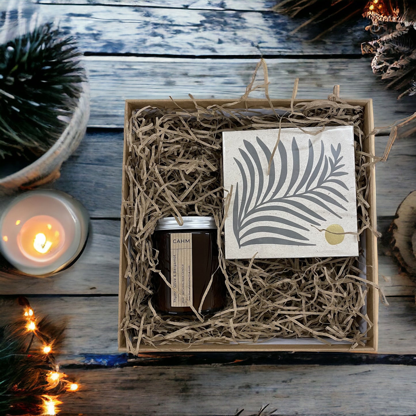 Candle and White Fern Matches Gift Set