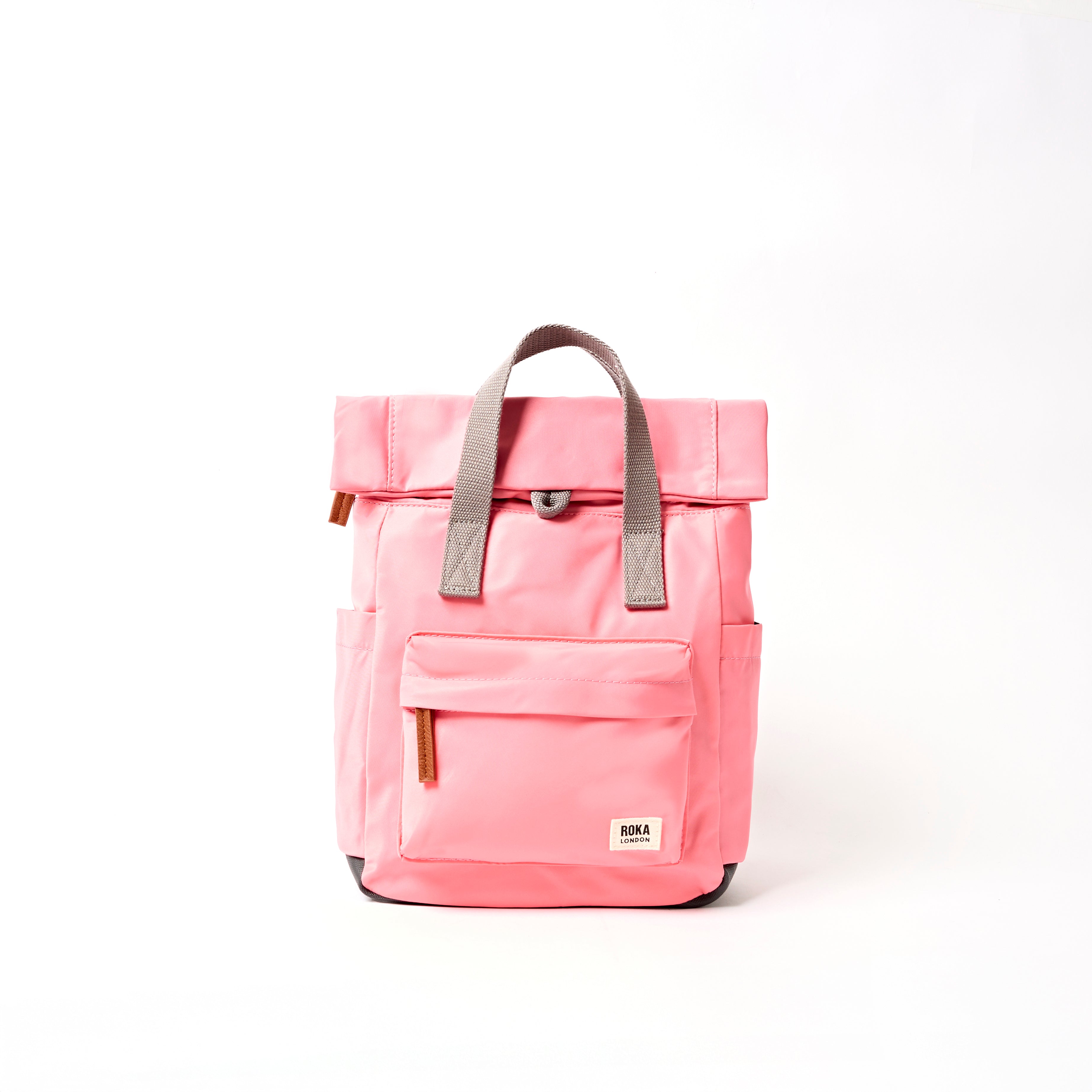 ROKA London Canfield Small Roll Top Backpack in Pink Lemonade Nylon