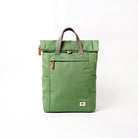 ROKA London Finchley Medium Recycled Canvas Backpack in Artichoke Green — 15 litre, laptop sleeve