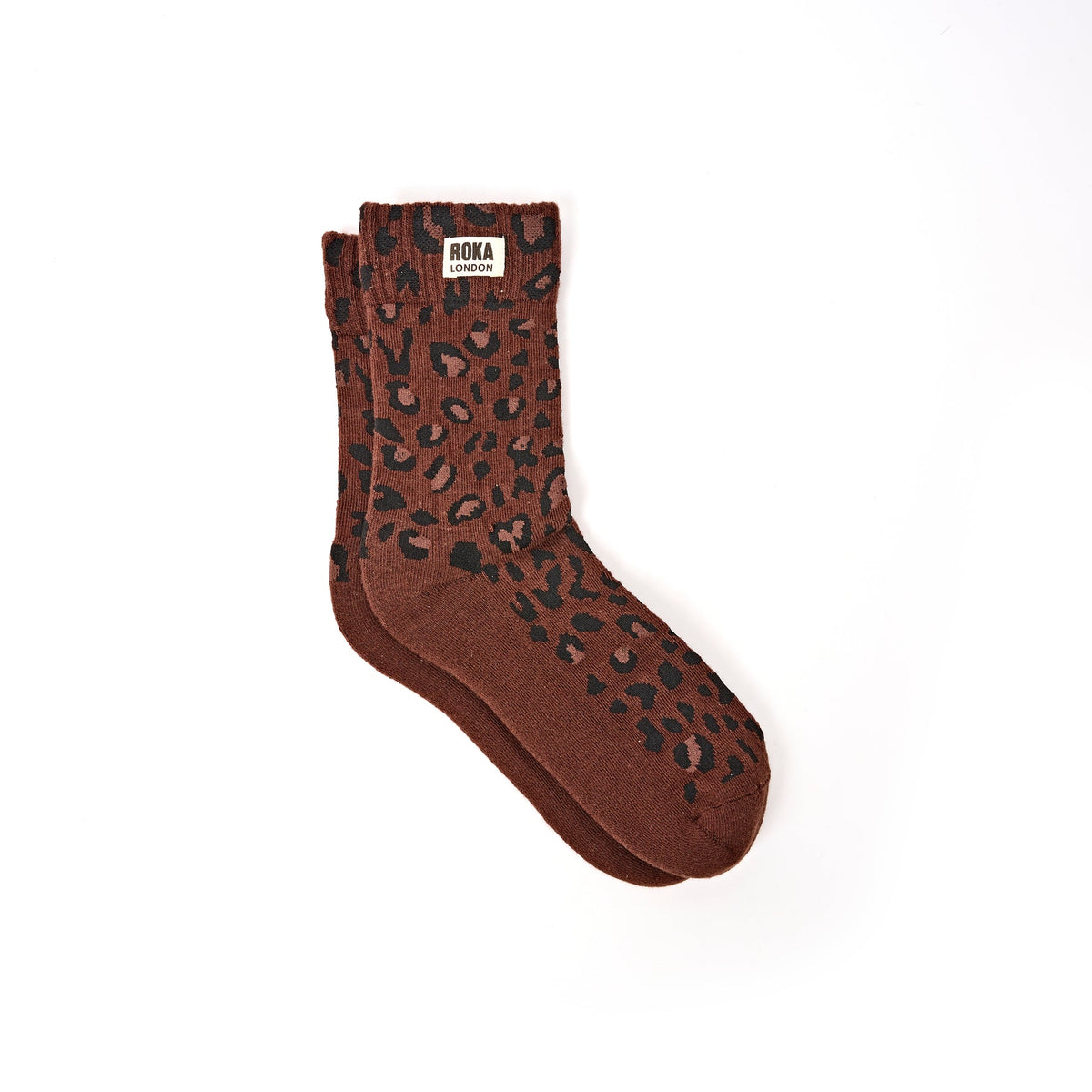 ROKA London Wimbledon Women's Organic Cotton Crew Socks in Mini Leopard Print — UK size 3-8