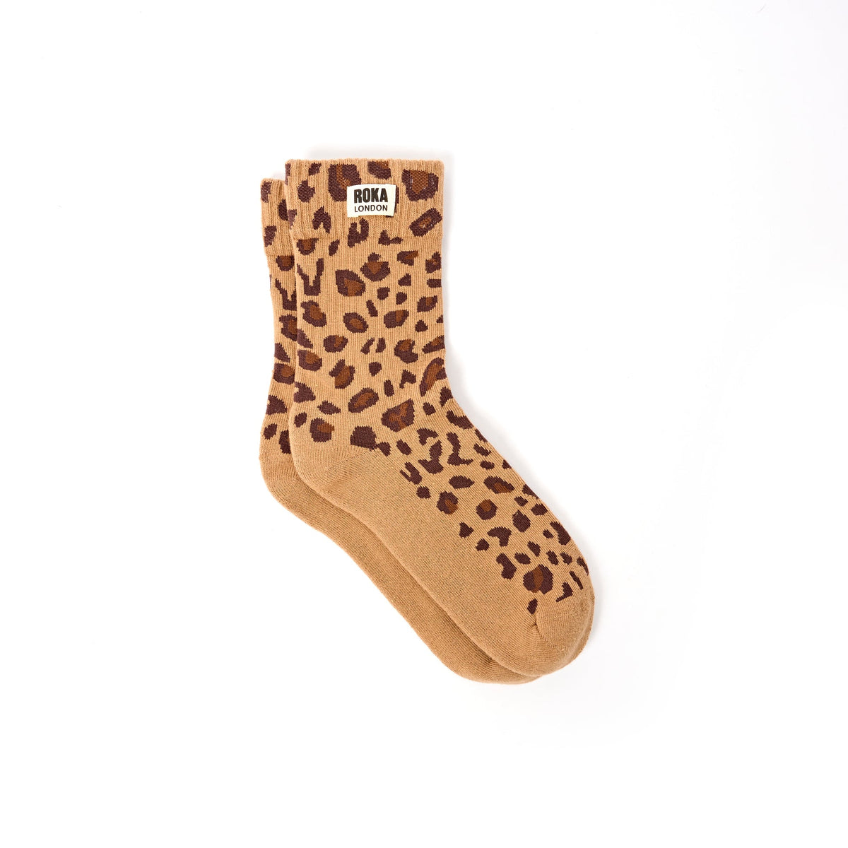 ROKA London Wimbledon Women's Organic Cotton Crew Socks in Savannah Leopard Sand Print — UK size 3-8