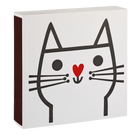 Decorative box with a cat face design featuring a red heart on a white background