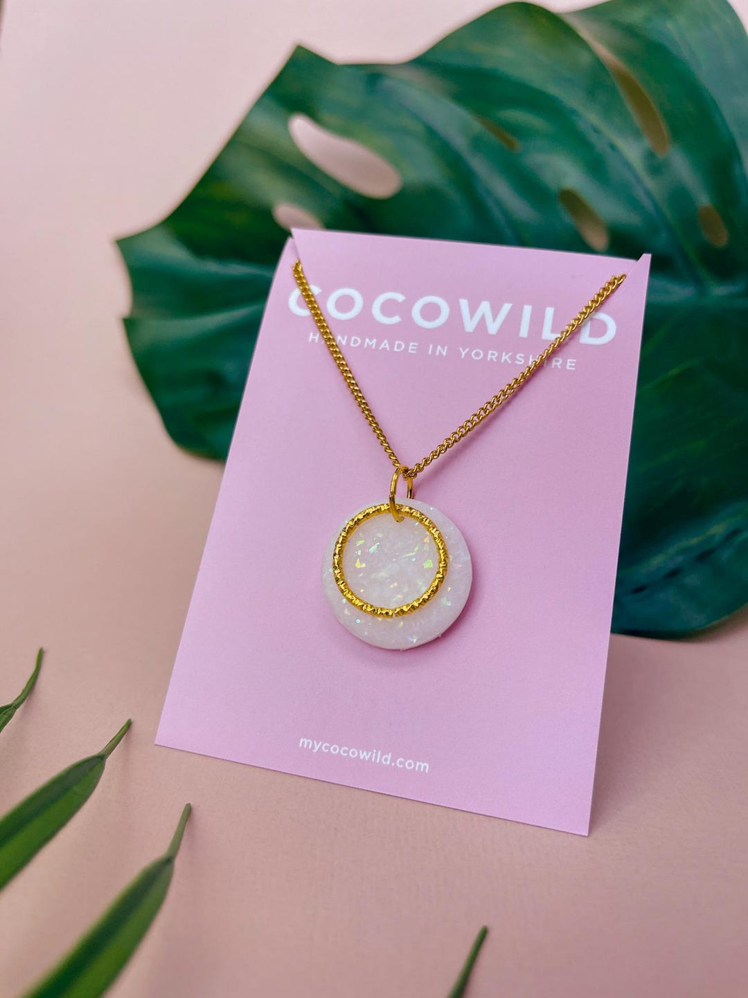 CocoWild Isabella Pearlescent & Gold Statement Necklace handmade polymer clay