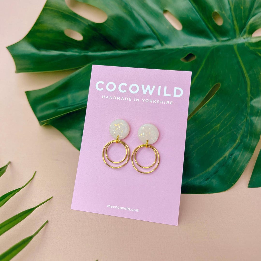 CocoWild Maria Pearlescent & Gold Double Hoop Earrings handmade polymer clay