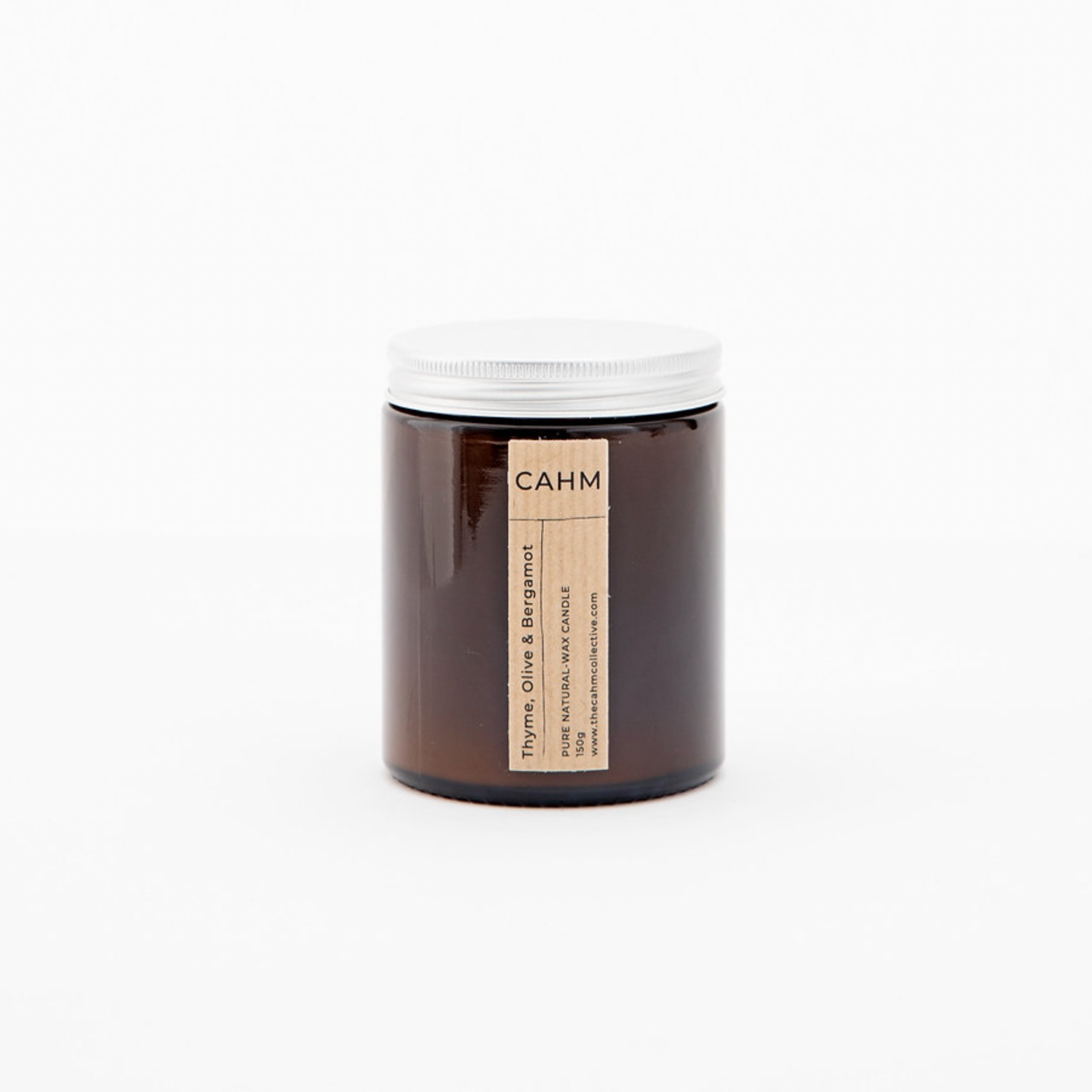 A Thyme, Olive and Bergamot Candle from the Amber Jar Candle collection by The CAHM Collective.
